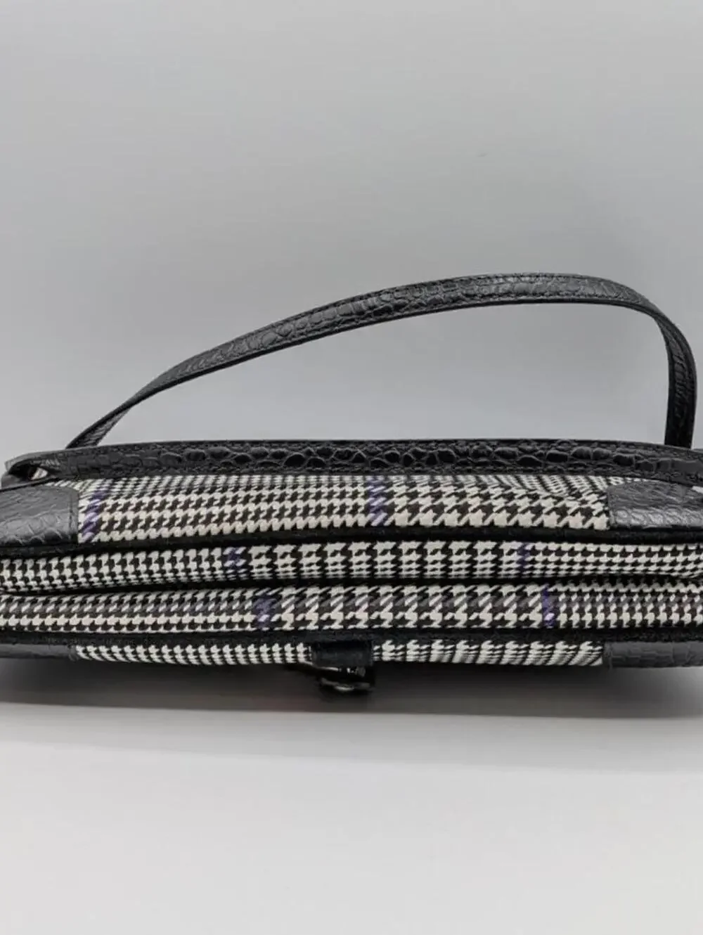 Lauren Ralph Lauren $298 Y2K Black White Purple Houndstooth Leather Accent Bag - Picture 4 of 10